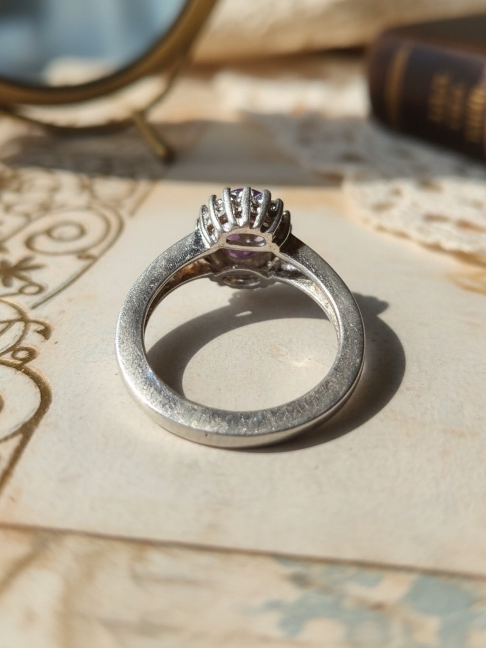 Sterling Halo Ring with Purple Amethyst Center - Picture 8 of 8